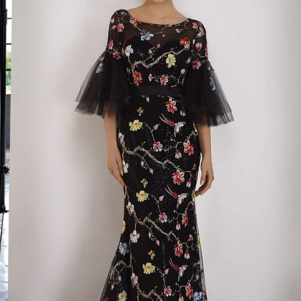 Janique - Long Floral Embroidered Gown 2045